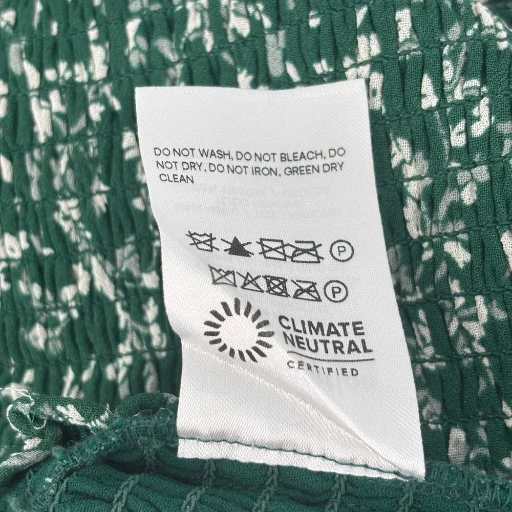 Reformation Pinto Smocked Top Green Parsley Women Size Medium Floral Long Sleeve